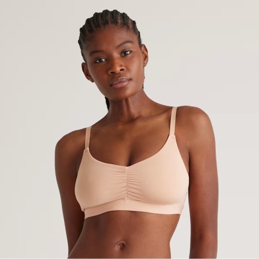 Quince Micromodal Ruched Bralette Warm Sand NEW